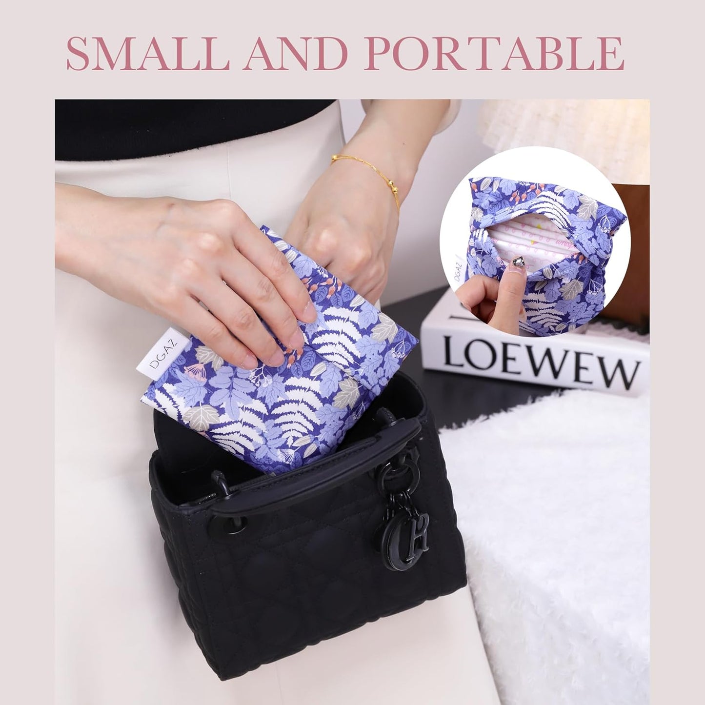 DGAZ Sanitary Napkin Storage Bag, Period Bag for Teen Aged Girls, Portable Period Bag for Panty Liners/Menstrual Cup/Small Tampons，Mini Makeup Bag for Purse(Austere Blue)