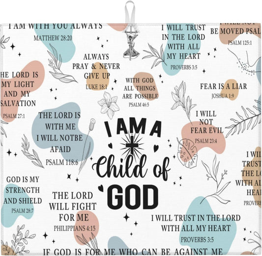 Funny Dish Drying Mat for Kitchen Counter Washable Absorbent Drying Mat Reversible Microfiber God Drying Pad Kitchen Accessories 16"x18"