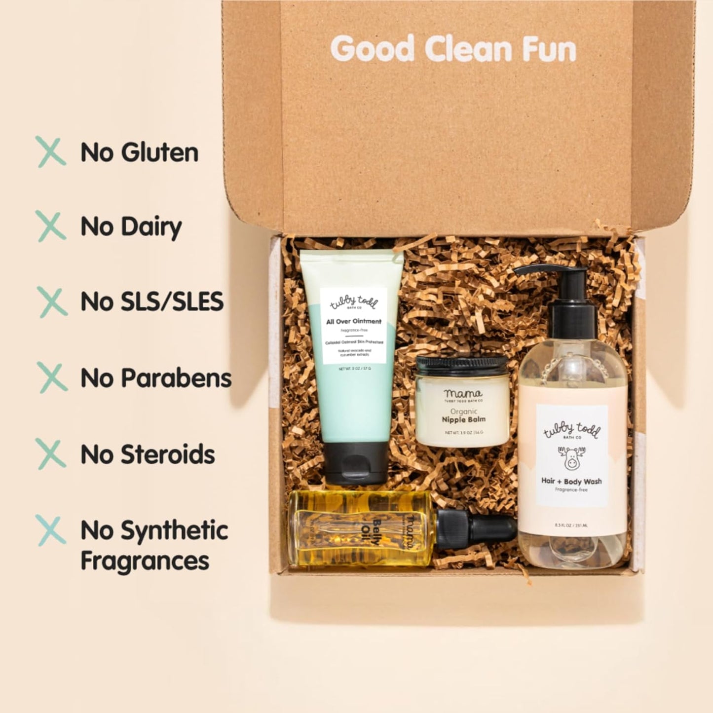 Tubby Todd New Baby & Mom Sensitive Skincare Kit - The Mama + Baby Gift Set - Baby Shampoo and Body Wash, All Over Ointment, Belly Oil & Nipple Balm - Standard Size Lavender Rosemary