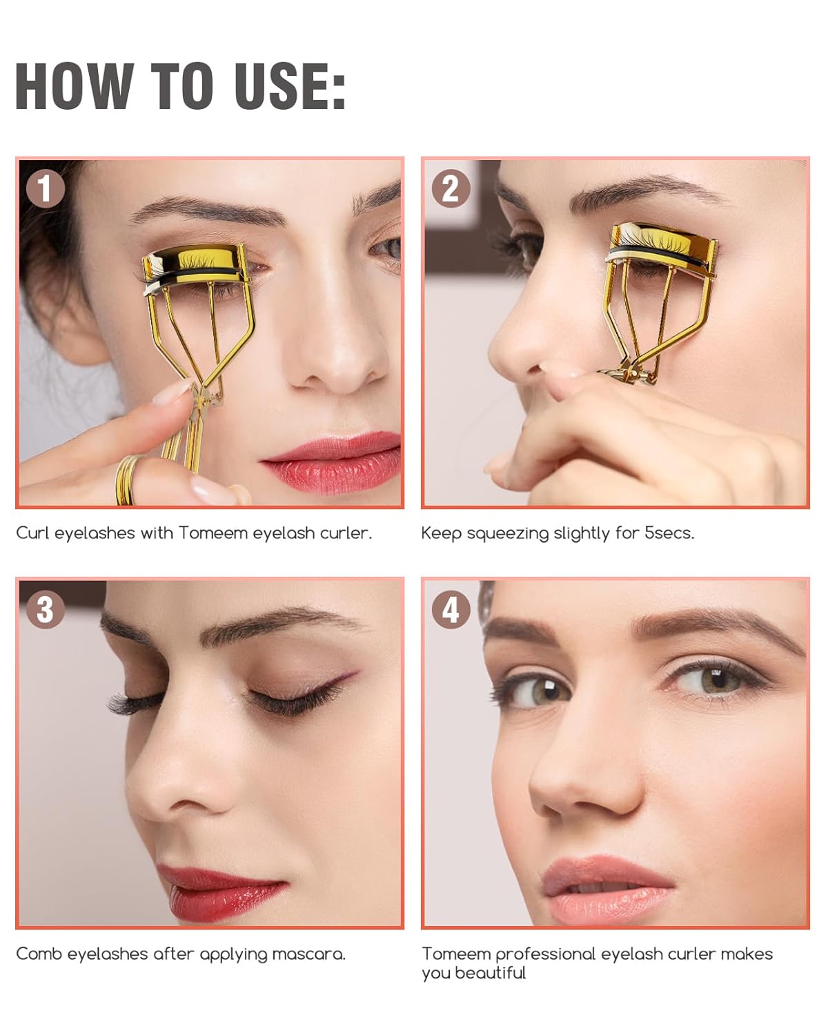 Eyelash Curler with Comb, Professional Volumizing Lash Lift Kit Lash Curler with Refill Pads for Home & Travel Uses, Gold