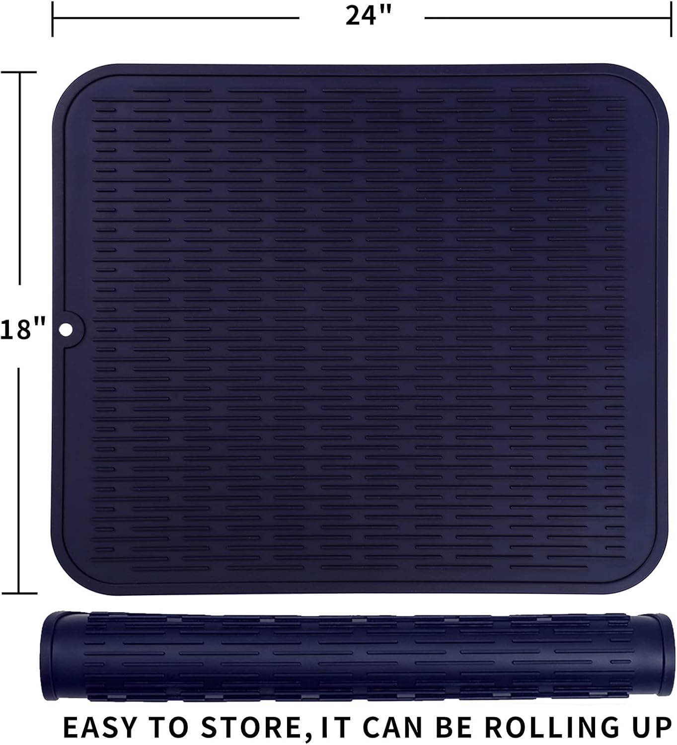 Silicone Dish Drying Mat for Multiple Usage,Easy clean,Eco-friendly,Heat-resistant Silicone Mat for Kitchen Counter or Sink,Refrigerator or Drawer Liner Navy Blue 2XL 24 inches x 18 inches