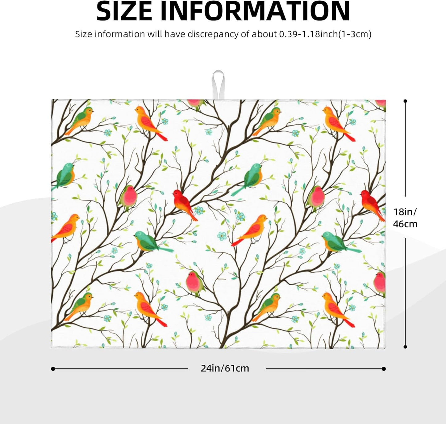 Cute Birds Kitchen Drying Mat Birds on Tree Microfiber Dish Drainer Mat for Kitchen Counter Absorbent Reusable Washable 18x24 Inch