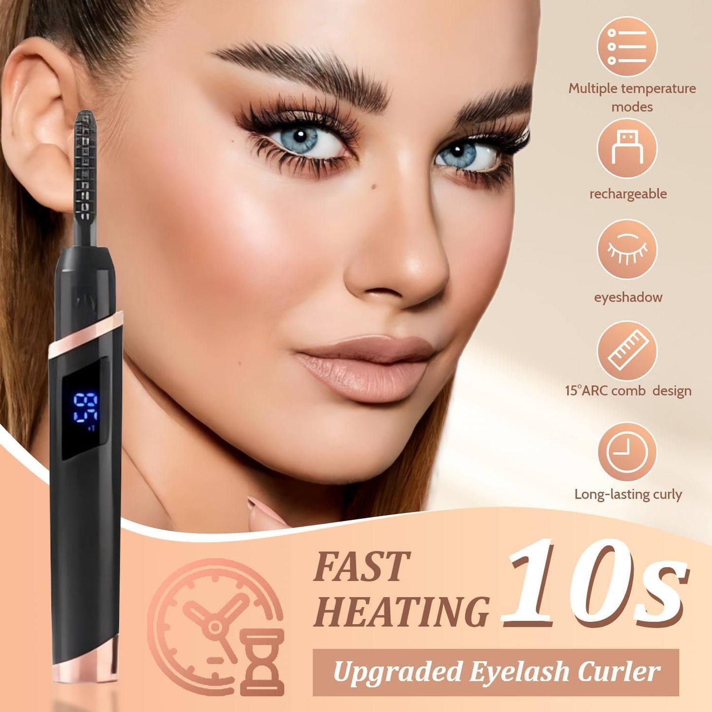 Heated Eyelash Curlers - Rechargeable Electric Eyelash Curler with 4 Heat Settings,Long-Lasting Curling Tool Includes Eyelash Brush,LED Display,Best for Women's Makeup (Black)