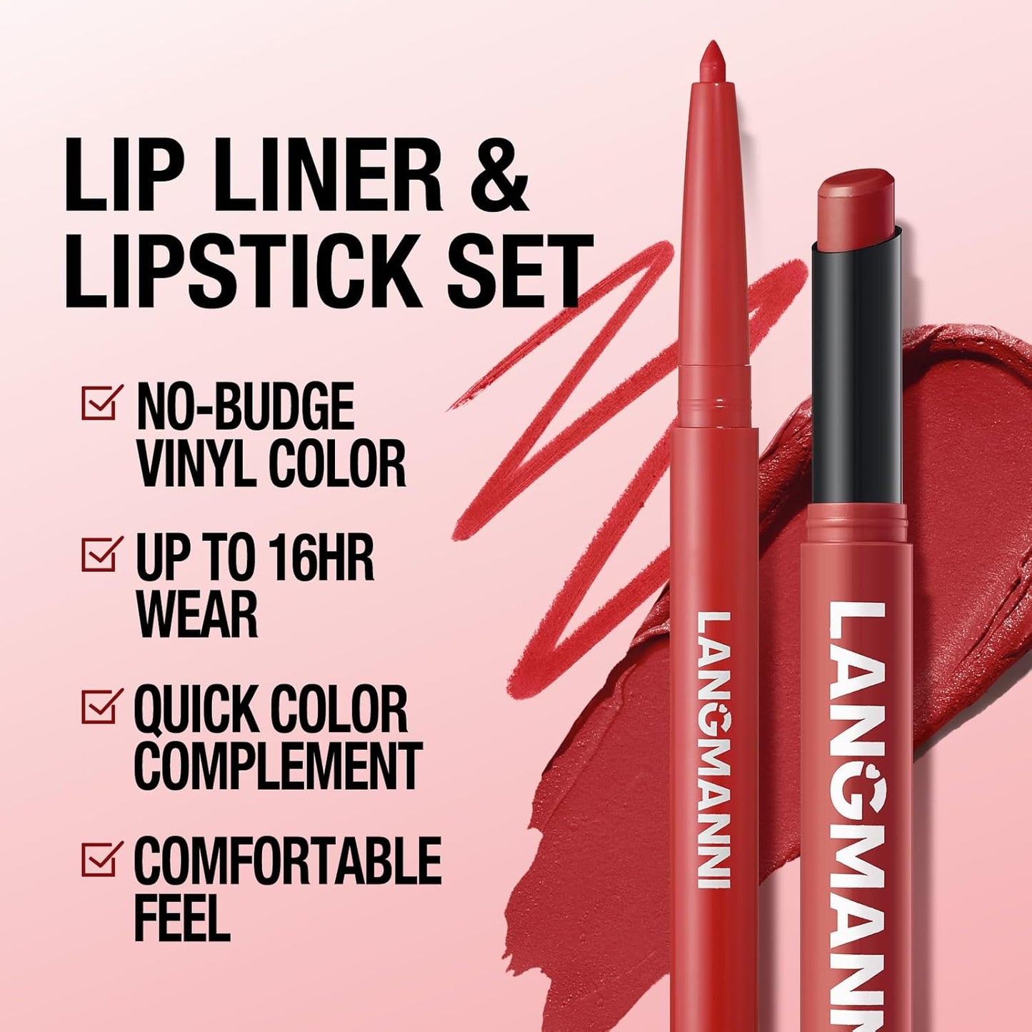 Jolilab 4Pcs Lip Set: 2 Colors Lip Liner+2 Colors Lipstick, Matte/Creamy,Smooth Creamy Texture,Long-Lasting,Bold/Nude Shades for Daily/Party, Vegan, Gift for Makeup Lovers.(#09+10)