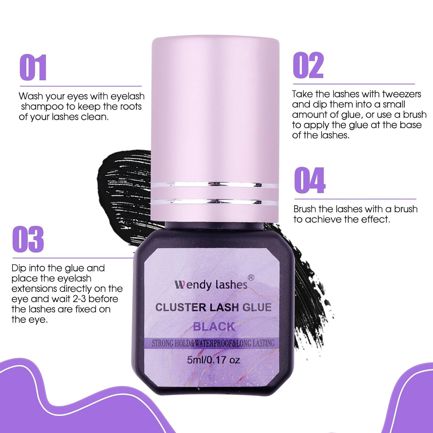 Fast-Drying Eyelash Extension Glue for Professionals - 1-2 Second Strong Hold Waterproof & Long Lasting 8 Weeks Salon-Grade Lash Adhesive(Black,5ml)