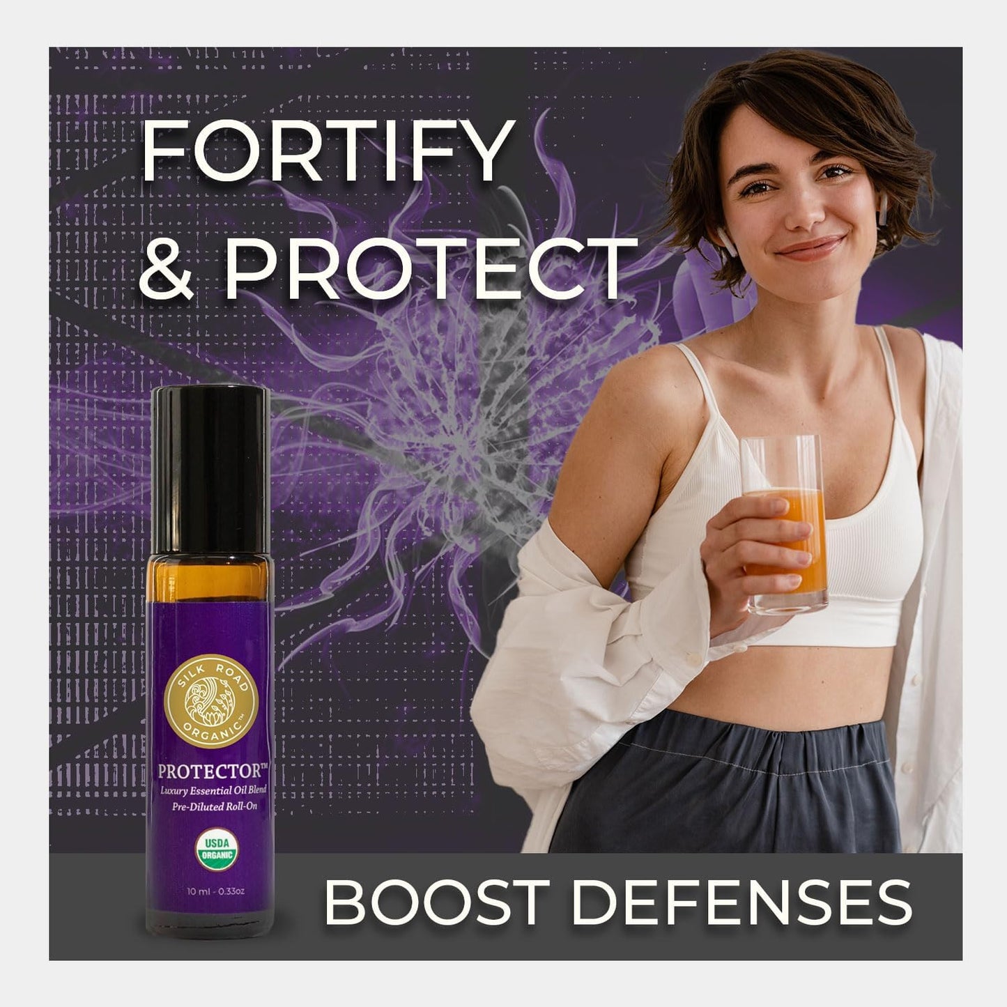 Silk Road Organic Protector Essential Oil Immunity Blend Roll On, Based on Thieves Oil Legend, 100% Pure USDA Certified Health Shield Aromatherapy - 10 ml Roller