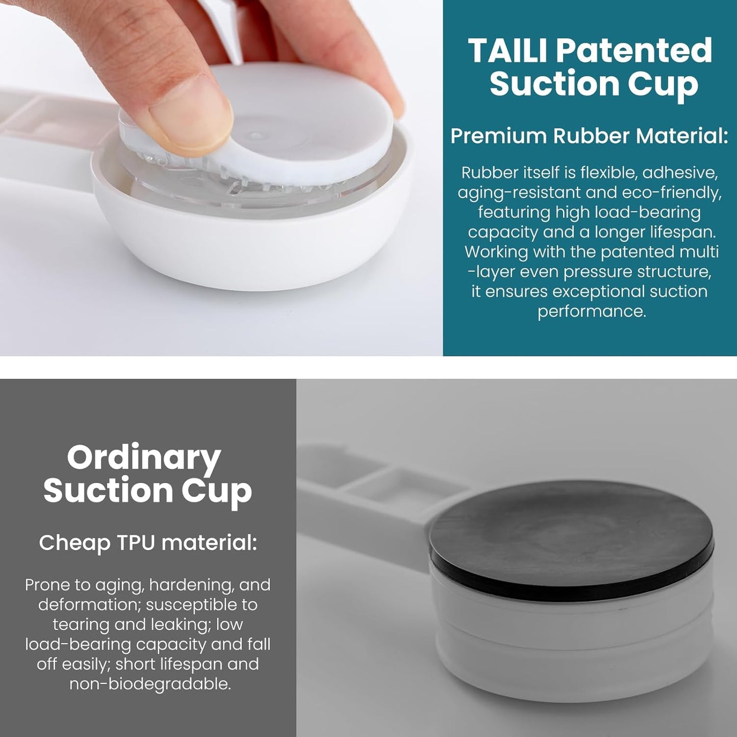 TAILI Suction Towel Hook for Bathroom, Damage-Free Hanging Hooks for Inside Shower Wall, Powerful Vacuum Suction Cup Shower Holder for Towel, Loofah, Cloth, Easy to Install and Remove, White, 4 Pack