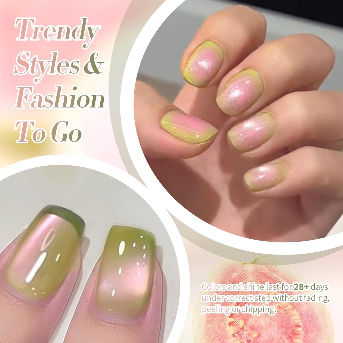 BORN PRETTY Cat Magnetic Eye Gel Nail Polish,Sweet Guava Green Pink Magnetic Gel Polish Manicure Nail Art DIY 15ml