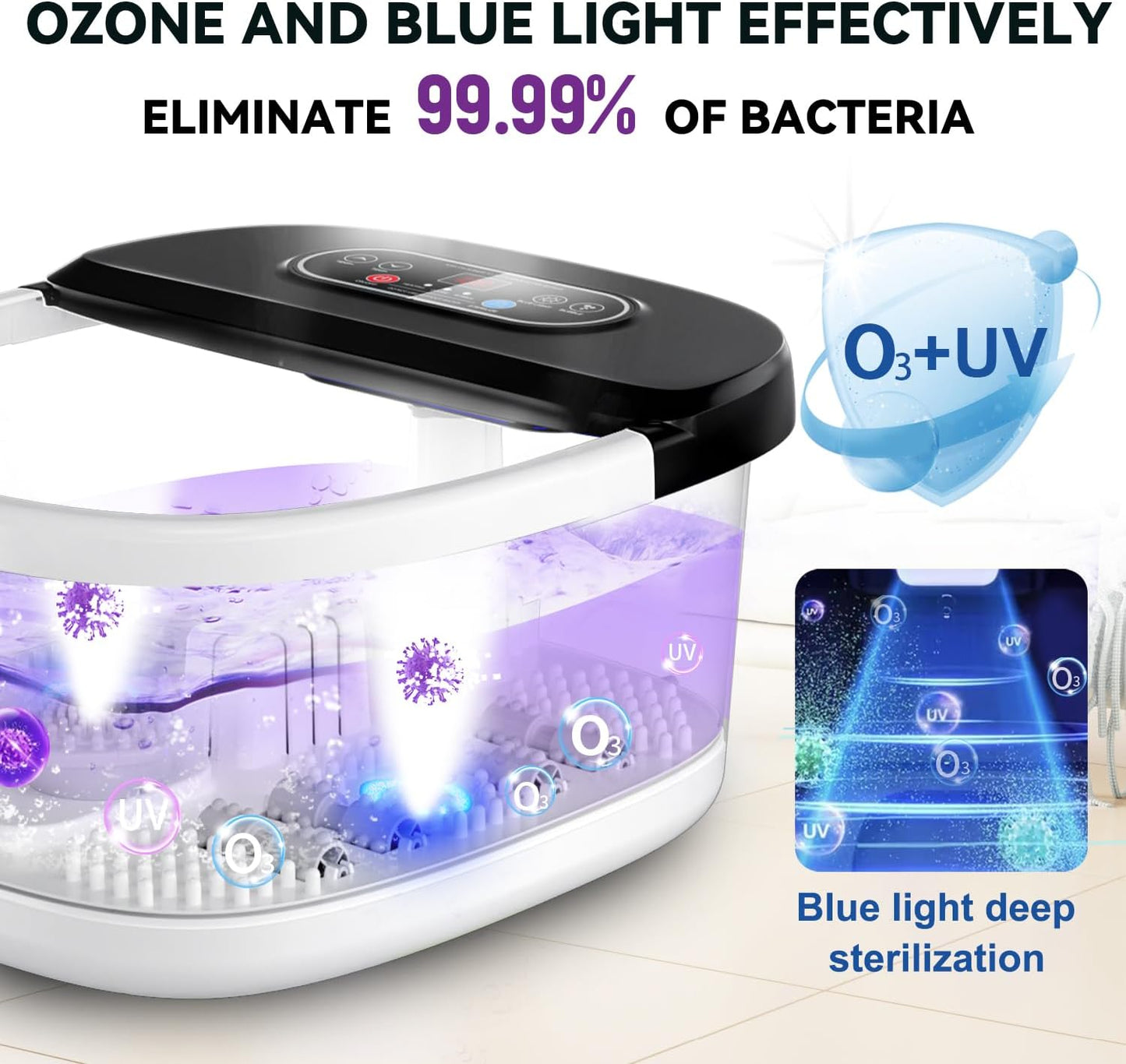 Foot Spa Bath Massager with Heat - Ozone & UV and Bule Light Foot Soaking Tub, Epsom Salt, Adjustable Temperature, Bubble and 8 Rollers, Birthday Gift for Mom Dad