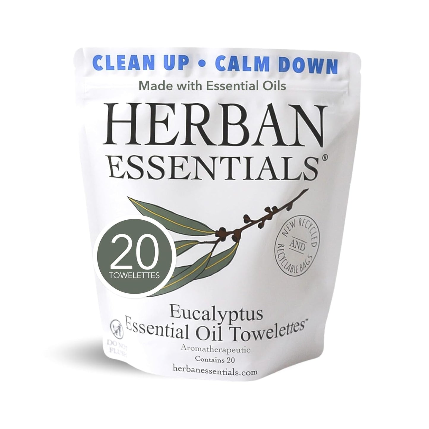 Herban Essentials - Eucalyptus Wipes & Towelettes - Essential Oil Wipes for Hands & Body - Travel Size Essentials and Toiletries - Natural, Individually Wrapped, Disposable & Moist Refresh (20 count)