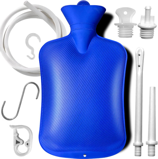 2 L Home Enema Bag Kit with 2 Enema Tips,60 inch Long Silicone Hose, Controlable Water Flow Valve, Hot-Water Bottle for Colon Cleansing Enemas（Blue）