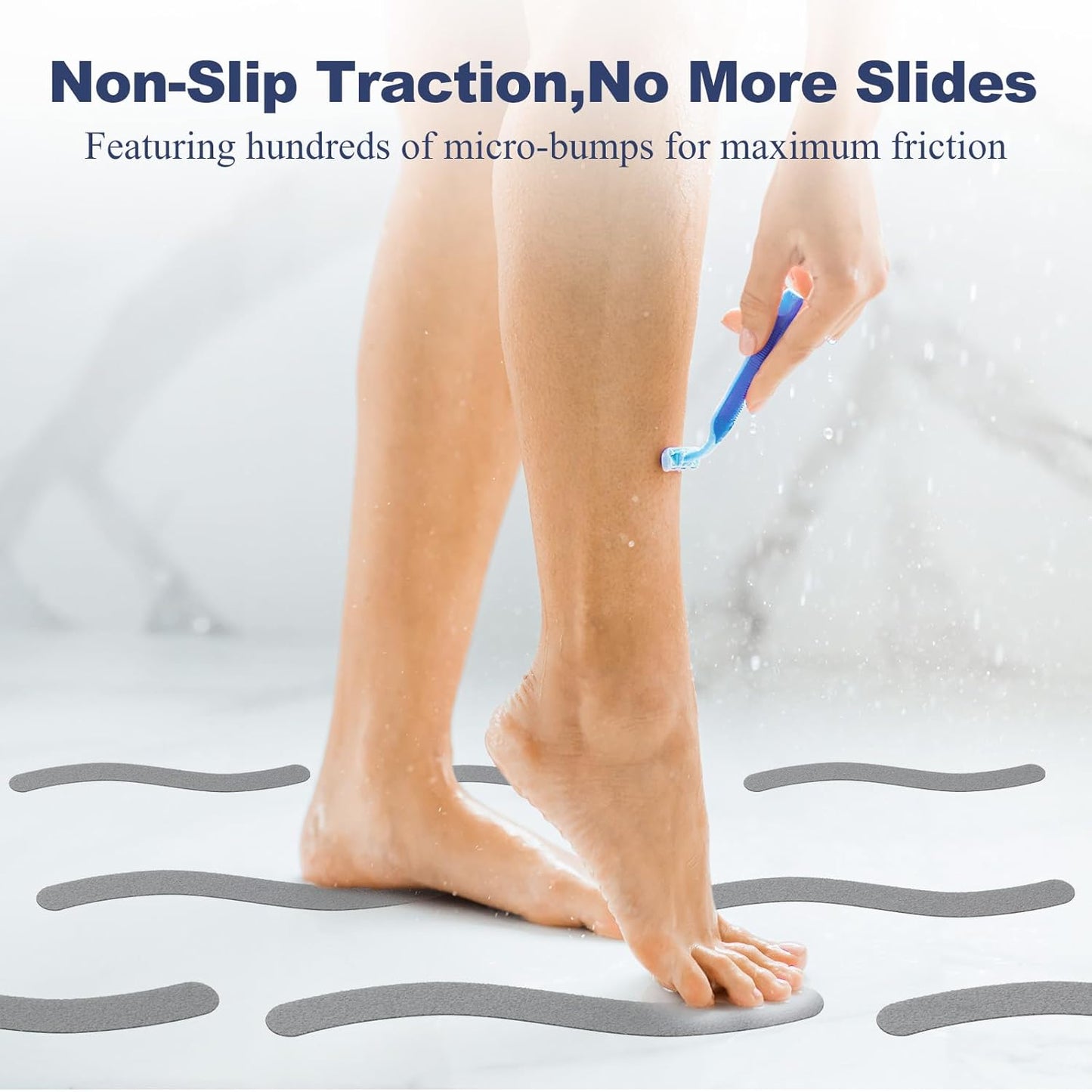 28 PCS Shower Floor Non Slip Stickers with Strong Adhesive, Invisible & Durable Anti Slip Shower Stickers with Scraper for Bath Tub, Pools and Stairs(Grey,Wavy)