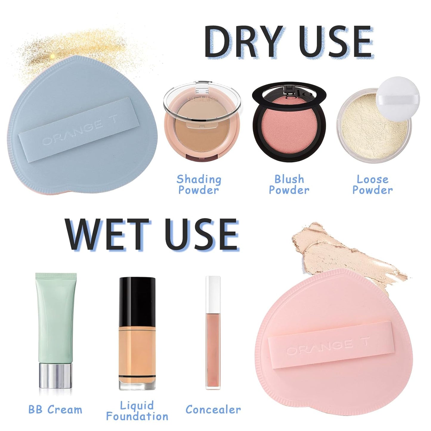 Lilystar 2Pcs Powder Puff Face Soft Makeup Sponge, Soft Triangle Powder Puffs Makeup Sponge Applicator Air Cushion Powder Puff for Liquid Foundation, Cream, Powder, Concealer(Blue)