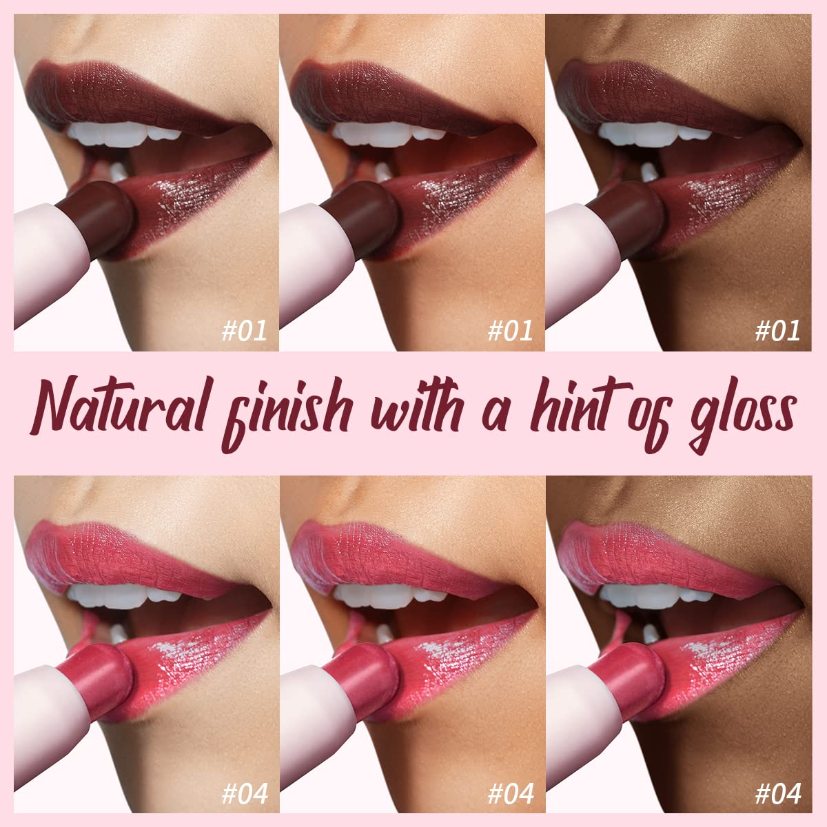 2PCS Tinted Lip Balm Chapstick with Color, Natural Semi - Gloss Finish, Hydrating/Coloring 2 in 1 Moisturizer Lip Stick for Girls & Women #01＋#04