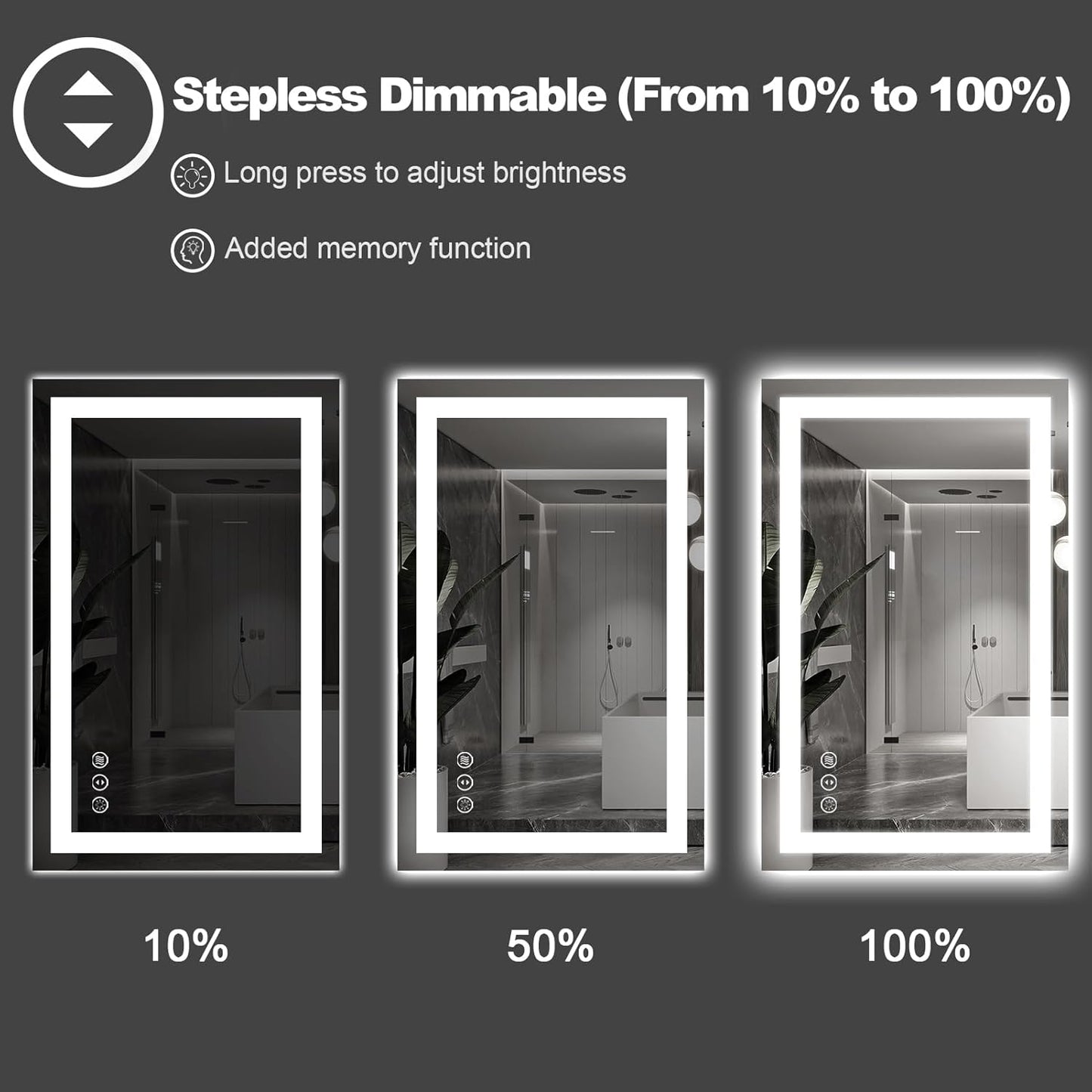 Amorho LED Bathroom Mirror 24"x 36" with Front and Backlight, Stepless Dimmable Wall Mirrors with Anti-Fog, Shatter-Proof, Memory, 3 Colors, Double LED Vanity Mirror(Horizontal/Vertical)