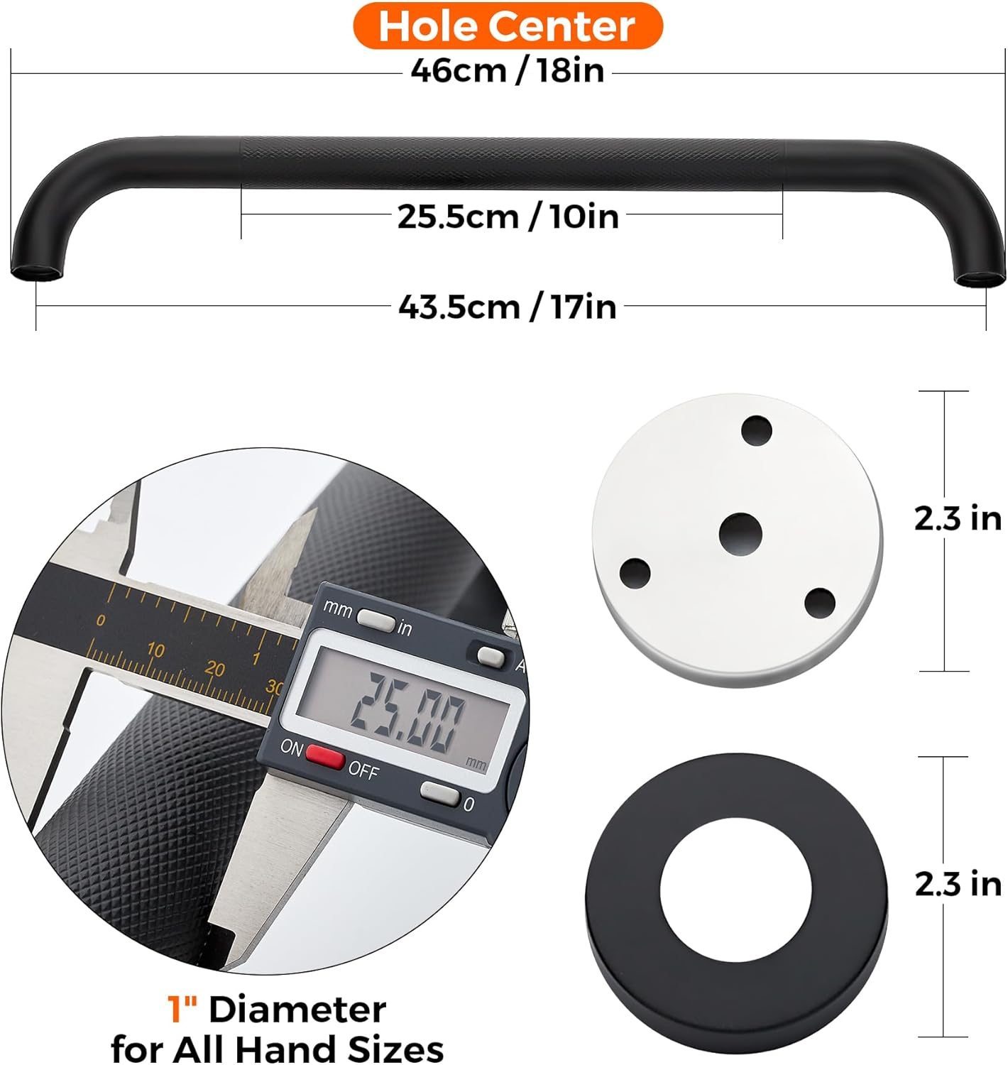 Grab Bars for Shower, 1 Pack 18-Inch Anti Slip Shower Handles for Elderly, Safety Shower Grab Bar, Stainless Steel Handicap Grab Bars for Bathroom (Black 1" Diameter)