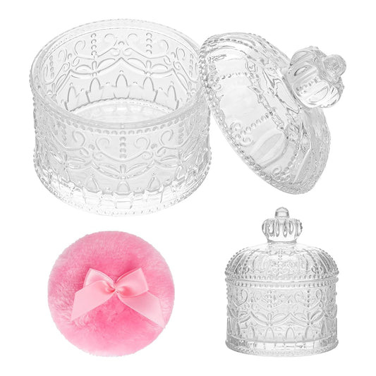 2 Pcs Large Body Powder Puff and Container Powder Container with Puff, Dusting Powder Puff Crystal Case, Body Powder for Women Soft Washable Reusable Velour Face Body Glitter Wet Dry Makeup(Crown)