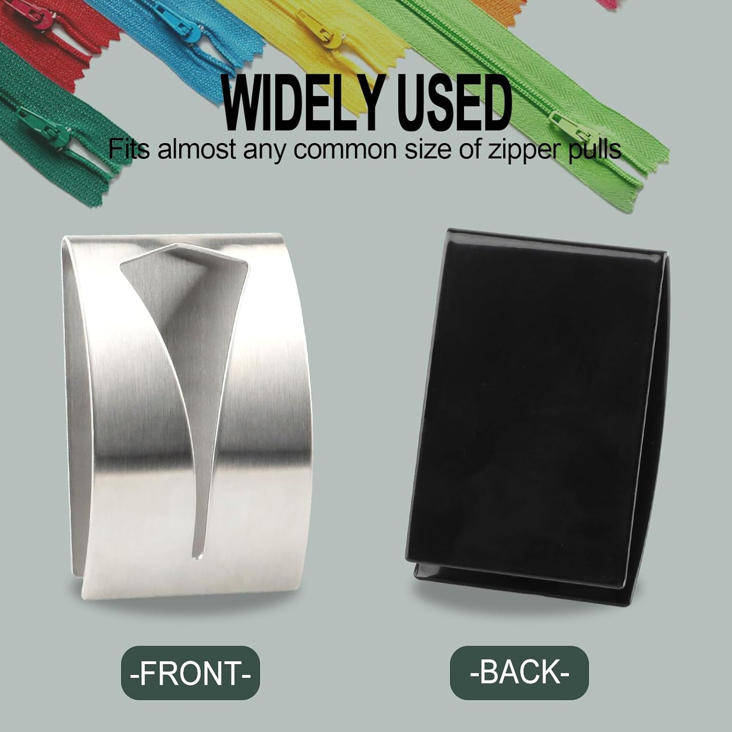 SINSETU Zipper Jig Tool, Quick Zipper Jig Sliders for Zipper Pulls, Stainess Steel Zipper Puller Helper for Pants, Dresses(2 Pack), Black, Silver, 2CLLTX