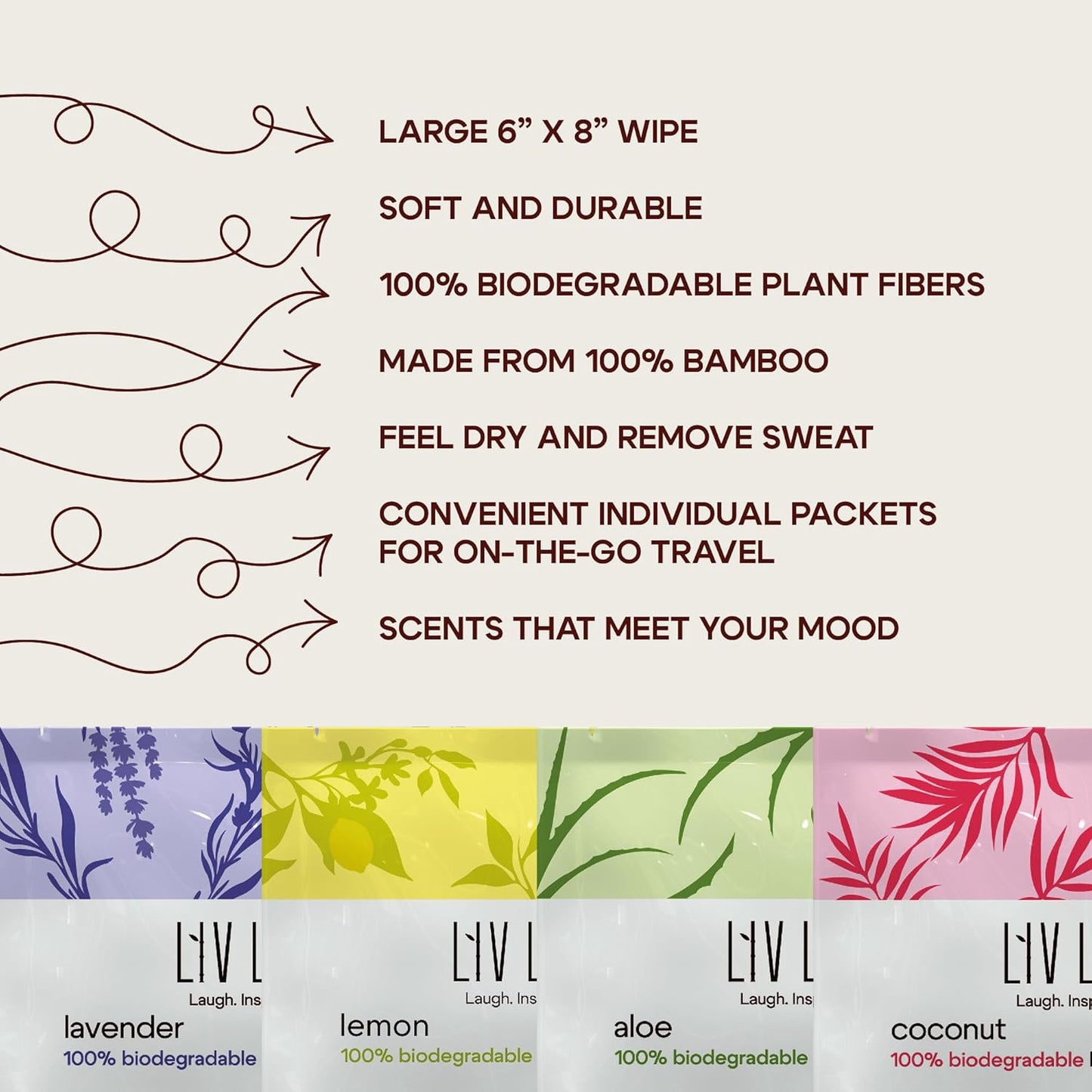 Bamboo Deodorant Wipes - 30 count - Individually Packaged - Aromatherapy Scent (Coconut)