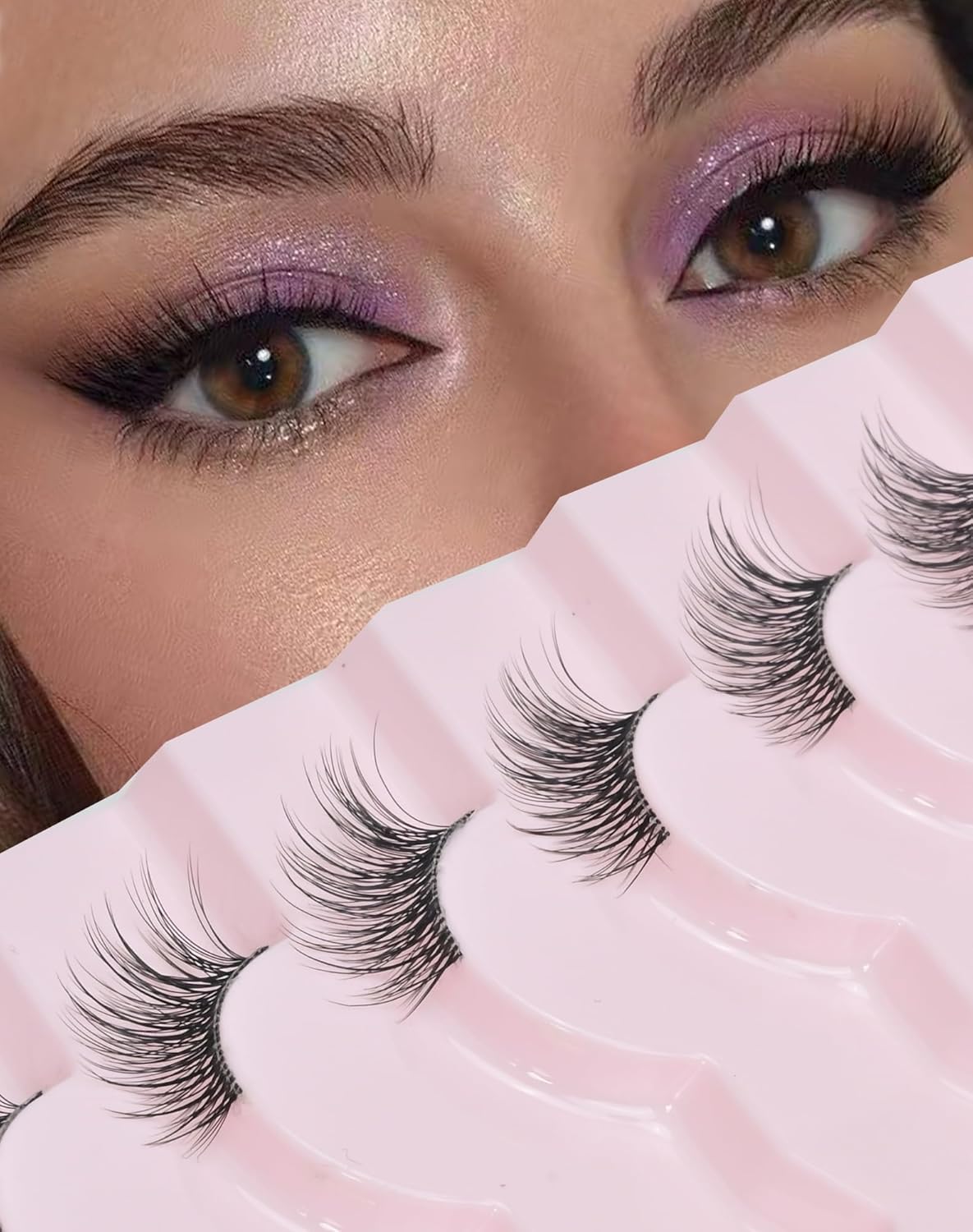 Half Lashes Natural Wispy Corner 3/4 False Eyelashes Clear Band Lashes W02