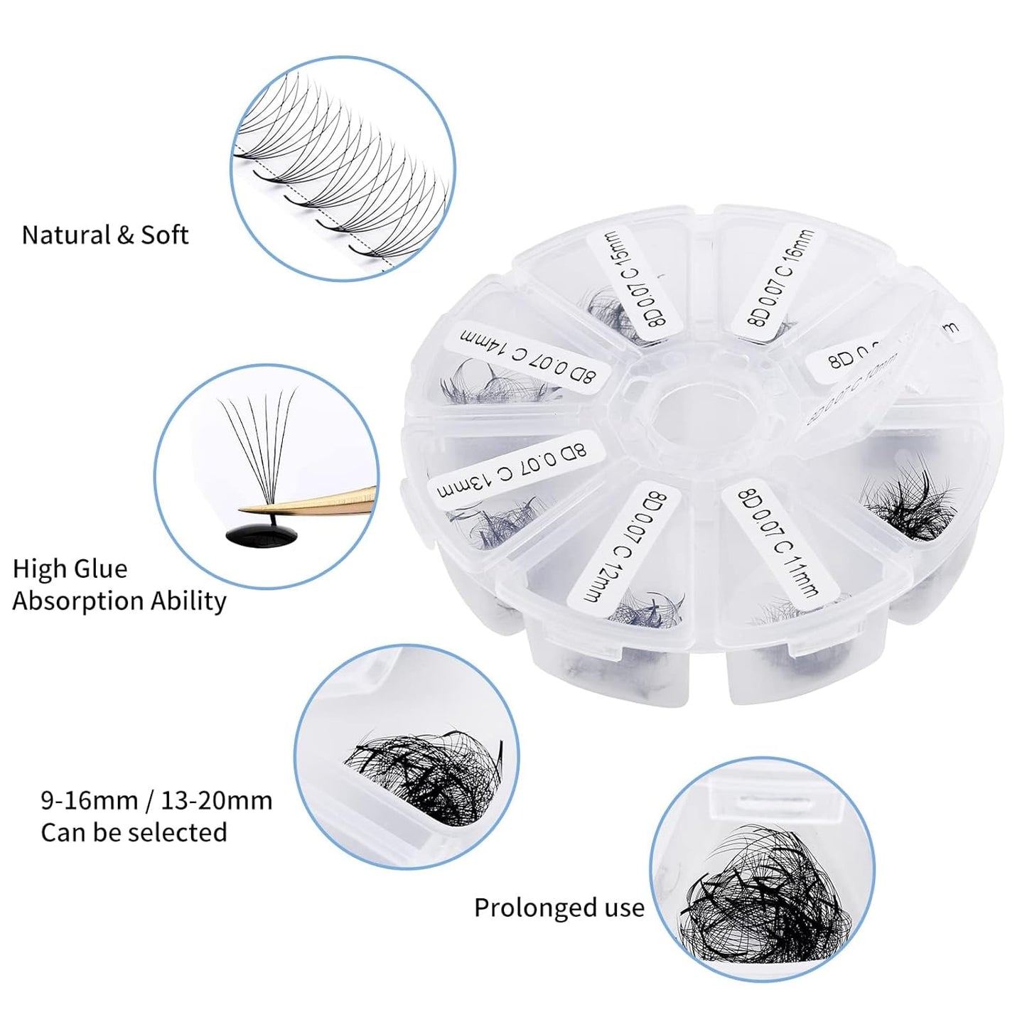 Premade Fans for Eyelash Extension: 6D, Wendy Lashes, Handmade Fans, Pre-made, For Lash-Artists, D, 9-16mm