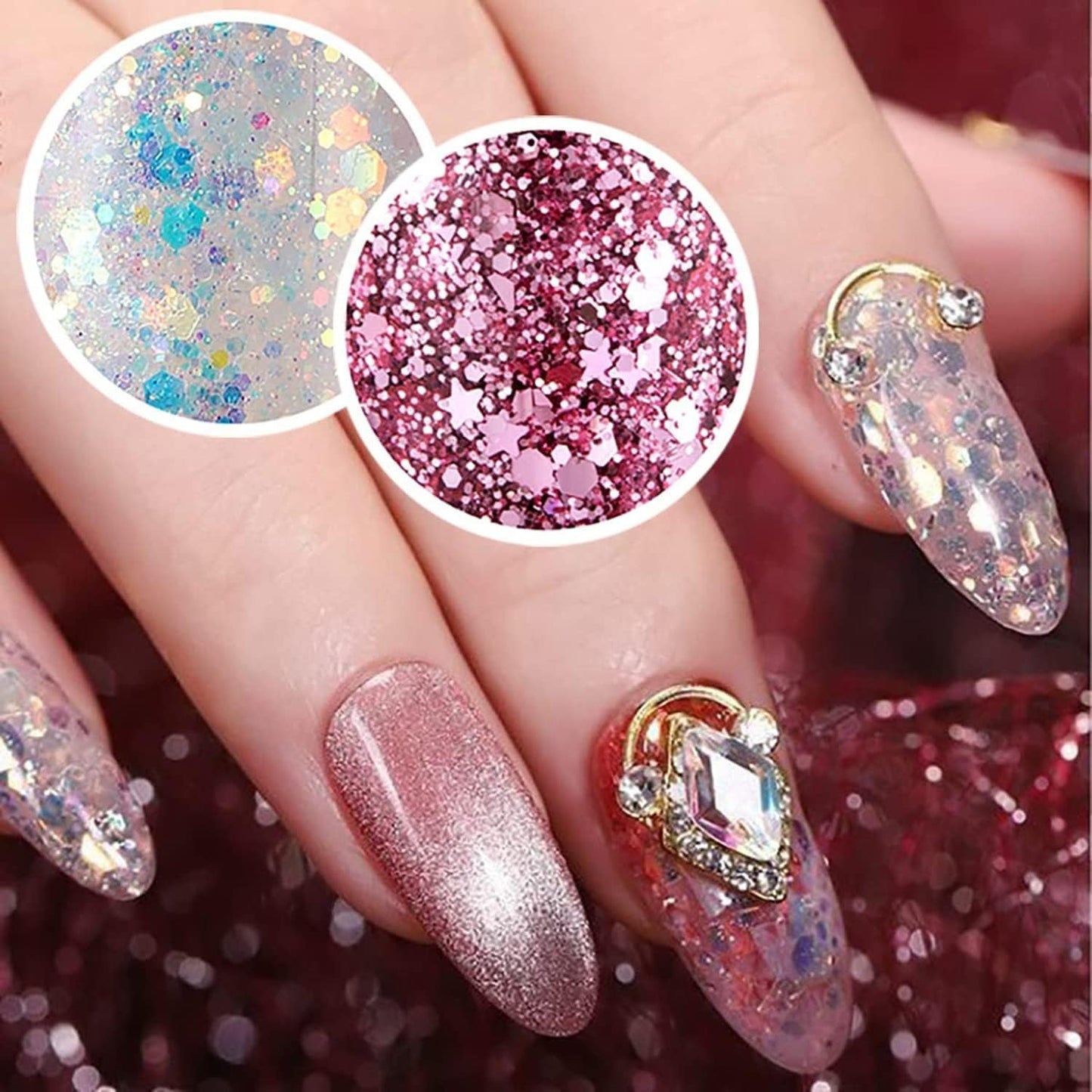 MAEPEOR Chunky Face Body Glitter Gel 19 Colors Mermaid Sequins Holographic Body Glitter Gel Long-Lasting Festival Makeup Glitter Paint for Face Body Hair Nails (30g, 03 Pink)