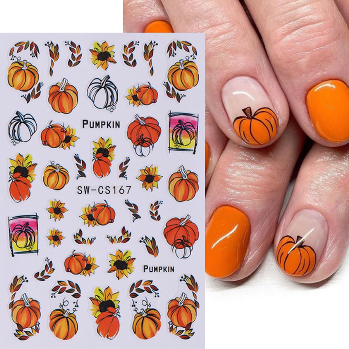 Fall Nail Art Stickers Decals Autumn Pumpkin Nail Decals 8PCS 3D Self-Adhesive Fall Leaf Floral Pumpkin Design Manicure Sliders Nail Art Supplies Fall Sticker for Women Girls DIY Nail Art Decorations