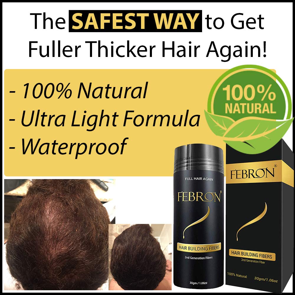 FEBRON Hair Fibers For Thinning Hair DARK BROWN For Women & Men Hair Loss Concealer Hair Powder Volumizing Based 100% Undetectable & Natural - Bald Spots Filler (30 Gram, Dark Brown)