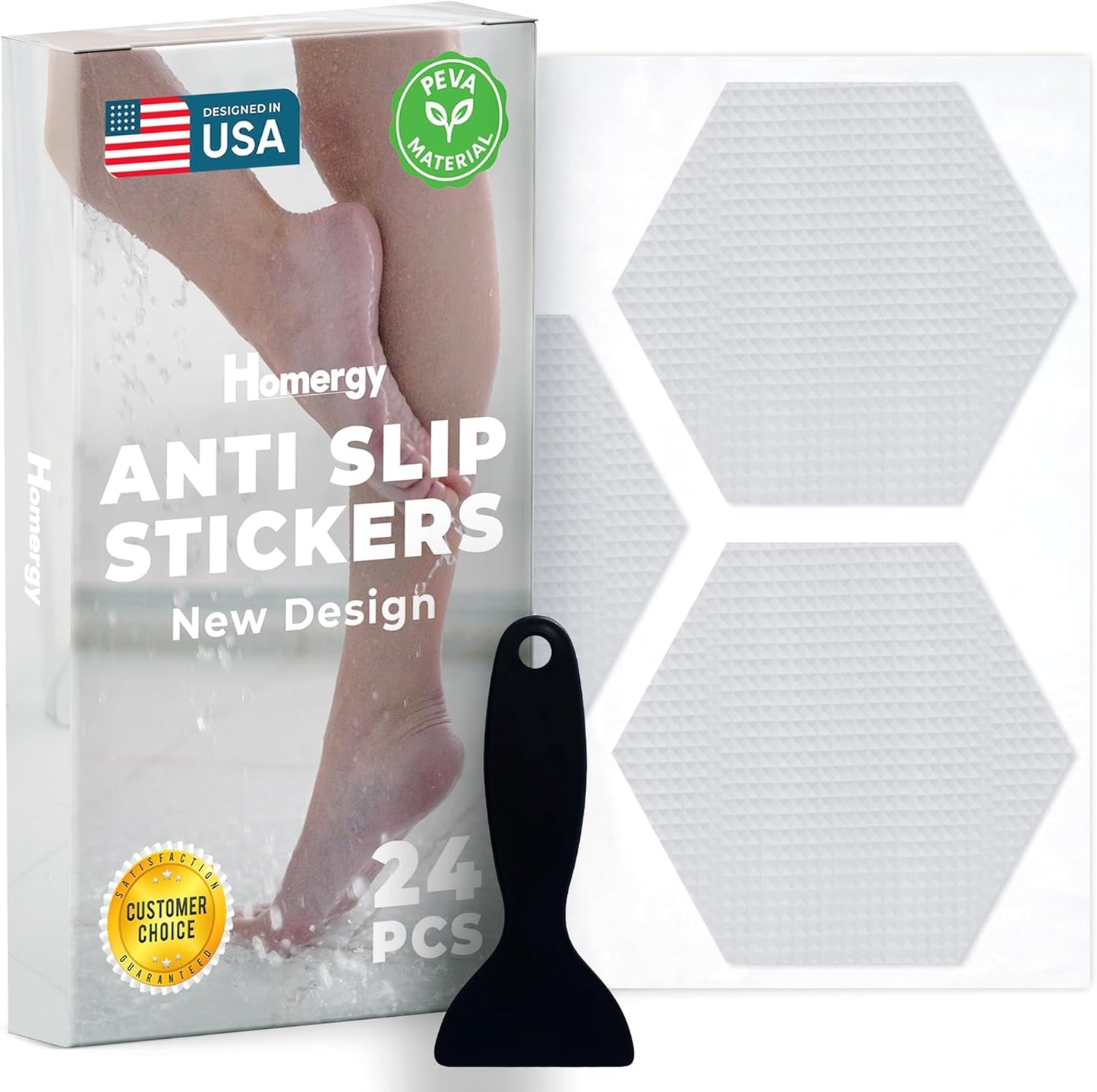 Homergy Anti Slip Shower Stickers 24 PCS, Invisible Non-Slip Shower Strips for Adults, Premium Adhesive Bath Tub Stickers (Clear)