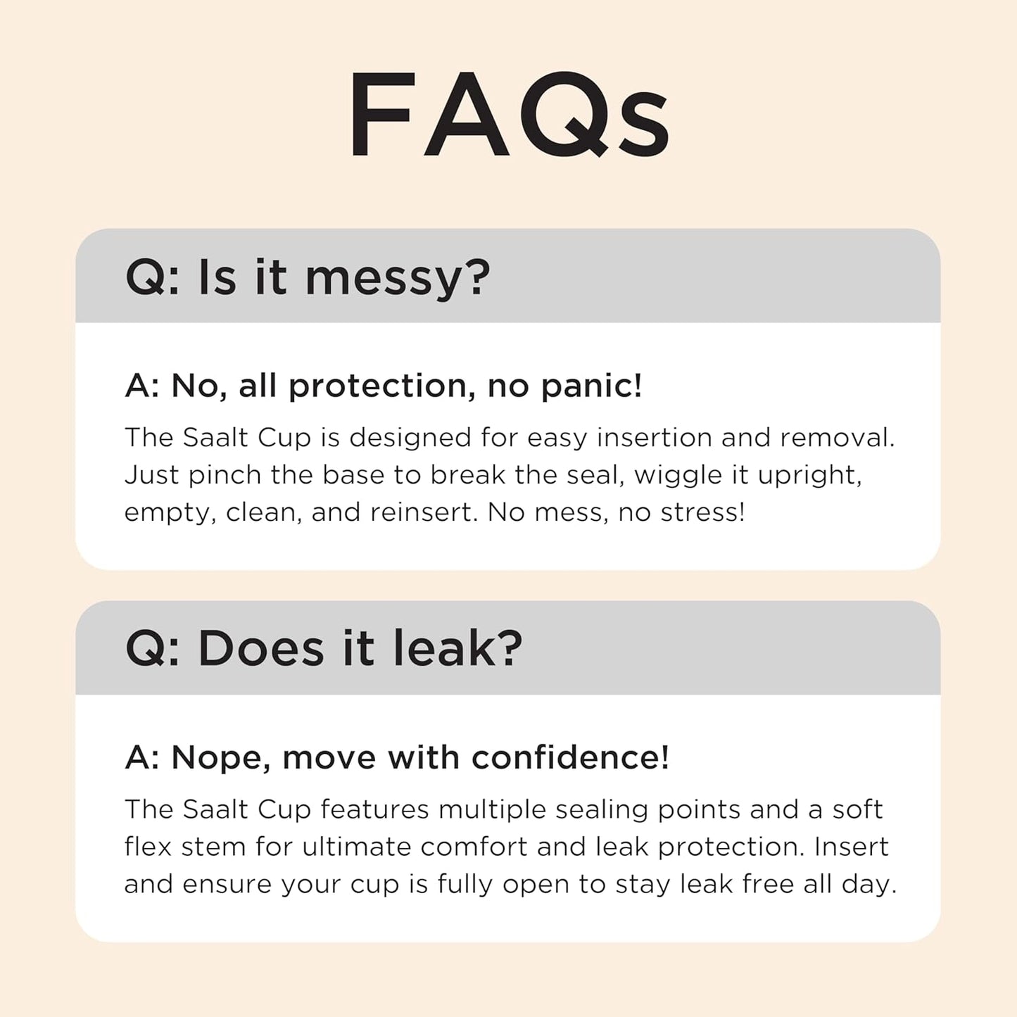 Saalt Soft Menstrual Cup – Reusable Period Cup – Made for Comfortable, Leak-Free Protection Up to 12 Hours – BPA & Latex Free – Includes Cup & Carry Bag (Regular, Grey)