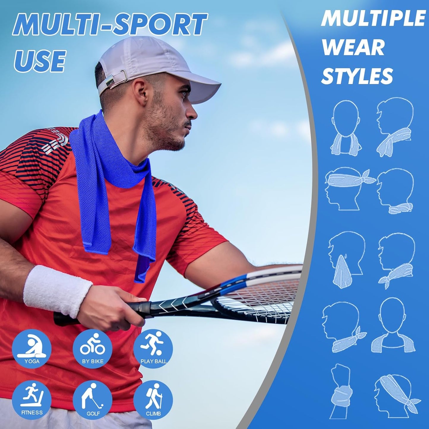 Cooling Towels for Neck and Face - 4 Pack 47x12 Inch Ice Cold Microfiber Towels, Soft & Breathable Cooling Towel for Hot Weather, Sports, Yoga, Workout, Running, Golf, Camping