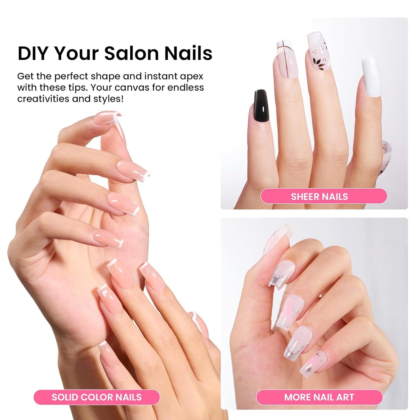 Beetles Tipex Gel Nail Kit Short Coffin Instant Apex Nail Tips, 224 Pcs 16 Sizes Pre-Building Pre-Etched False Nail Tips with Tipex Uv Nail Glue,Mini Nail Lamp-Thick Acrylic Nail Set