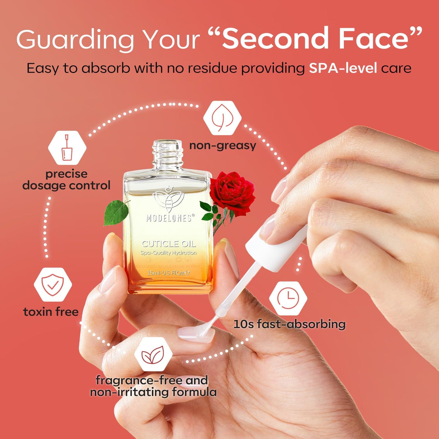 modelones Cuticle Oil for Nails Rose Nail Oil for Growth and Strength Nail Growth Oil Cuticle Care Quick Dry Nail Care Moisturize and Strengthen Damaged Nails 15ml 0.5Fl Oz