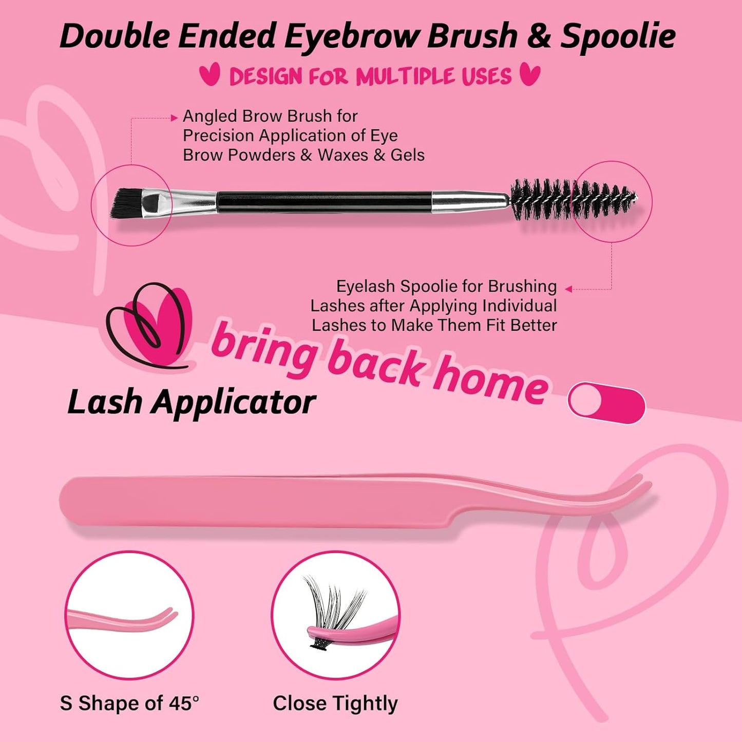 Lash Clusters Kit 280pcs Lash Clusters D Curl Eyelash Extension Kit Individual Lashes with Lash Bond and Seal Lash Applicator Easy to Apply at Home(80D-9-16mix Kit)