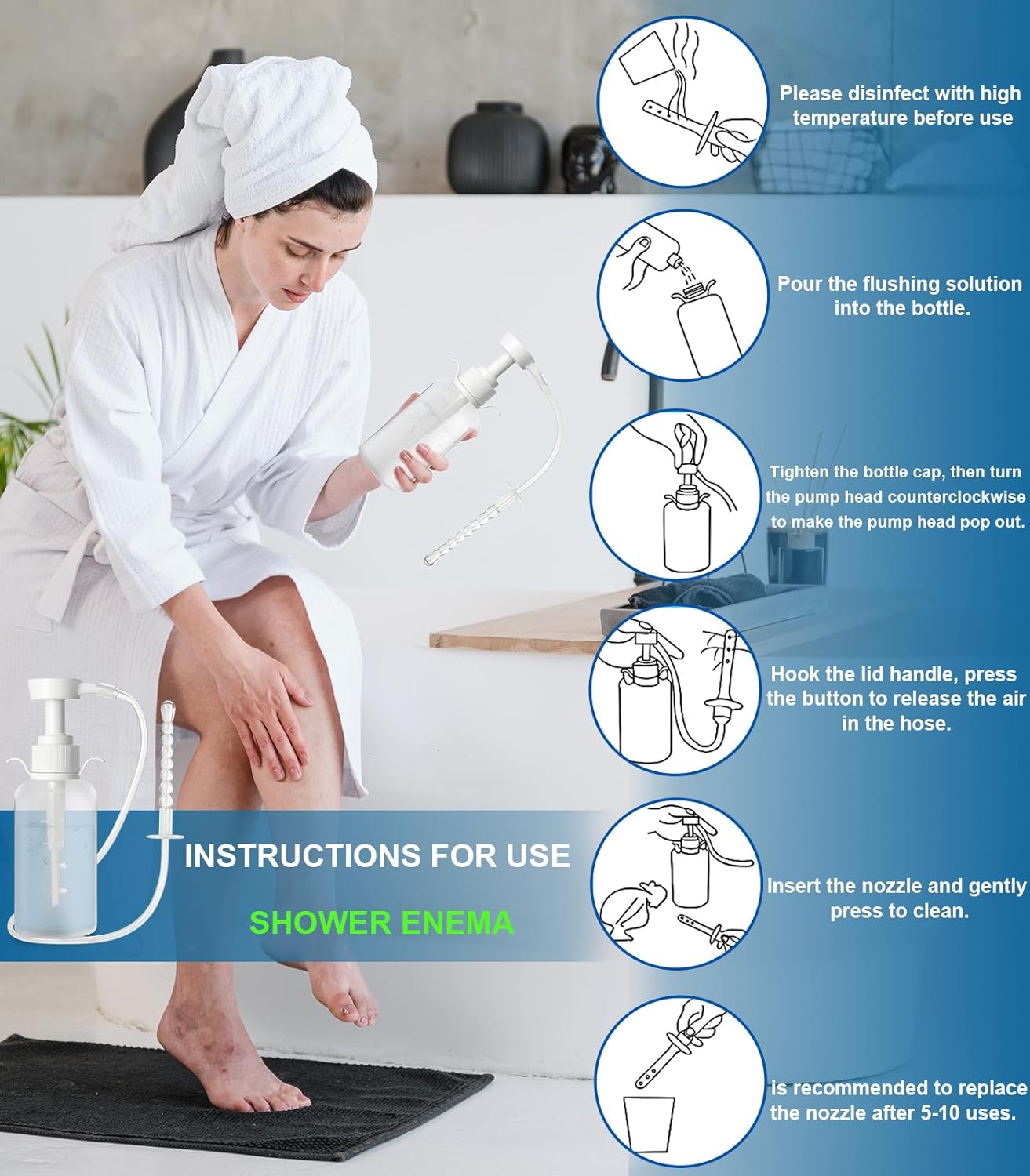 Vaginal Douche Cleaner - Anti Back-Flow Anal Douche Vagina Cleaning Kit, Enema Kit for Colon Cleansing,Manual Pressure and Nozzle Tips Enemas for Vaginal Douche for Women (330ML)