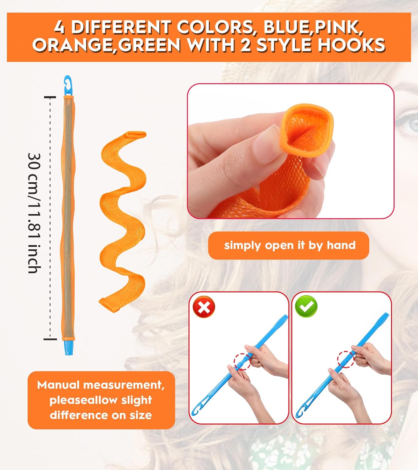 42 Pieces Heatless Waves Hair Curler, No Heat Damage Wavy Hair Curlers with 2 Sets of Styling Hooks, Heatless Curls for Women Girls Long Medium Short Hair(4 Colors,30cm/ 11.8")