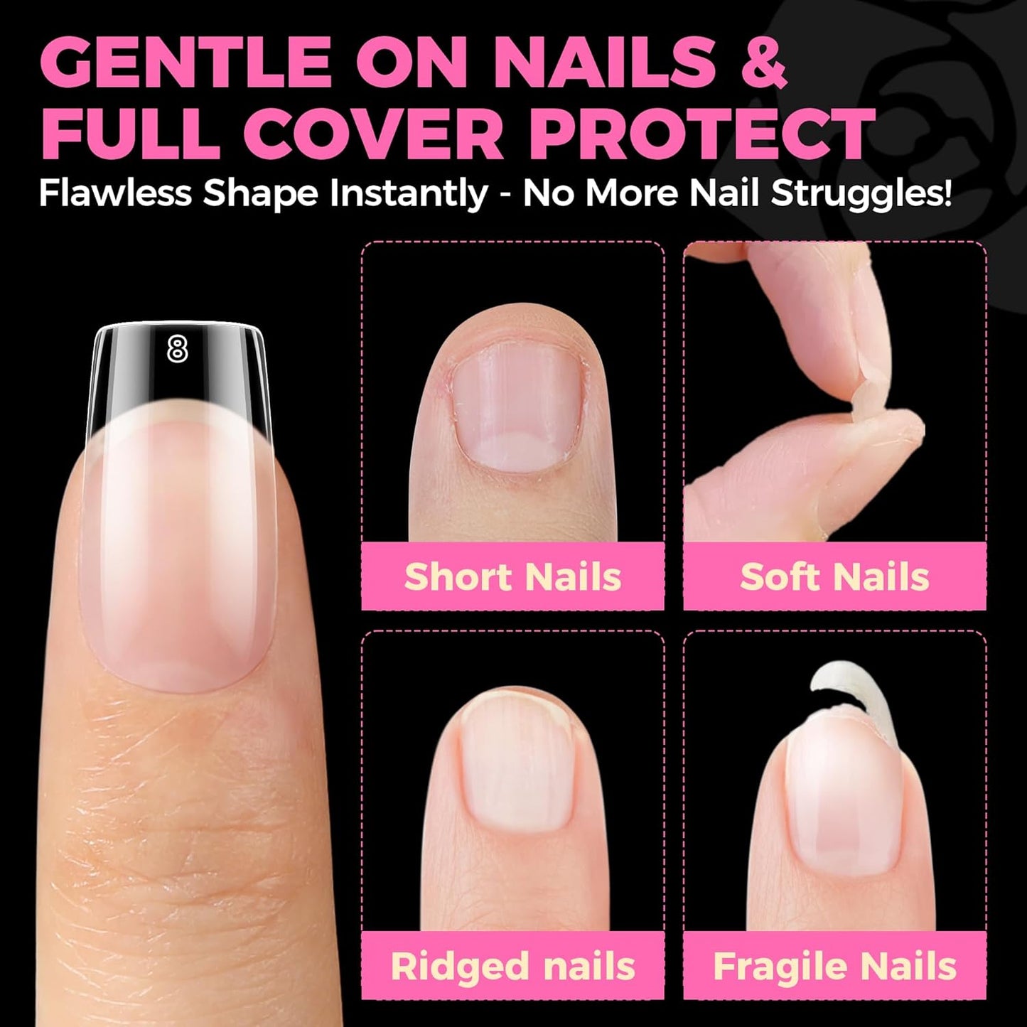 UNA GELLA Nail Tips Square: 504PCS Short Square Nail Tips Pre Etched Gel Fake Nails Tips, No C Curve For Women DIY Nail Extension French Style Salon Home Full Cover Soft Acrylic False Tips 12 Sizes