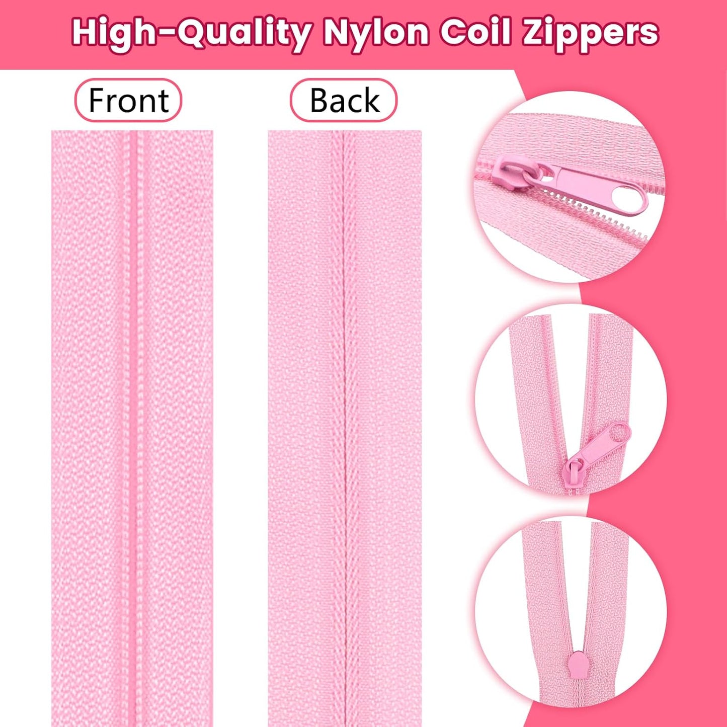 DOITEM Zipper Tape 3 mm Nylon Endless Zipper Set with Slider - 5 Colors