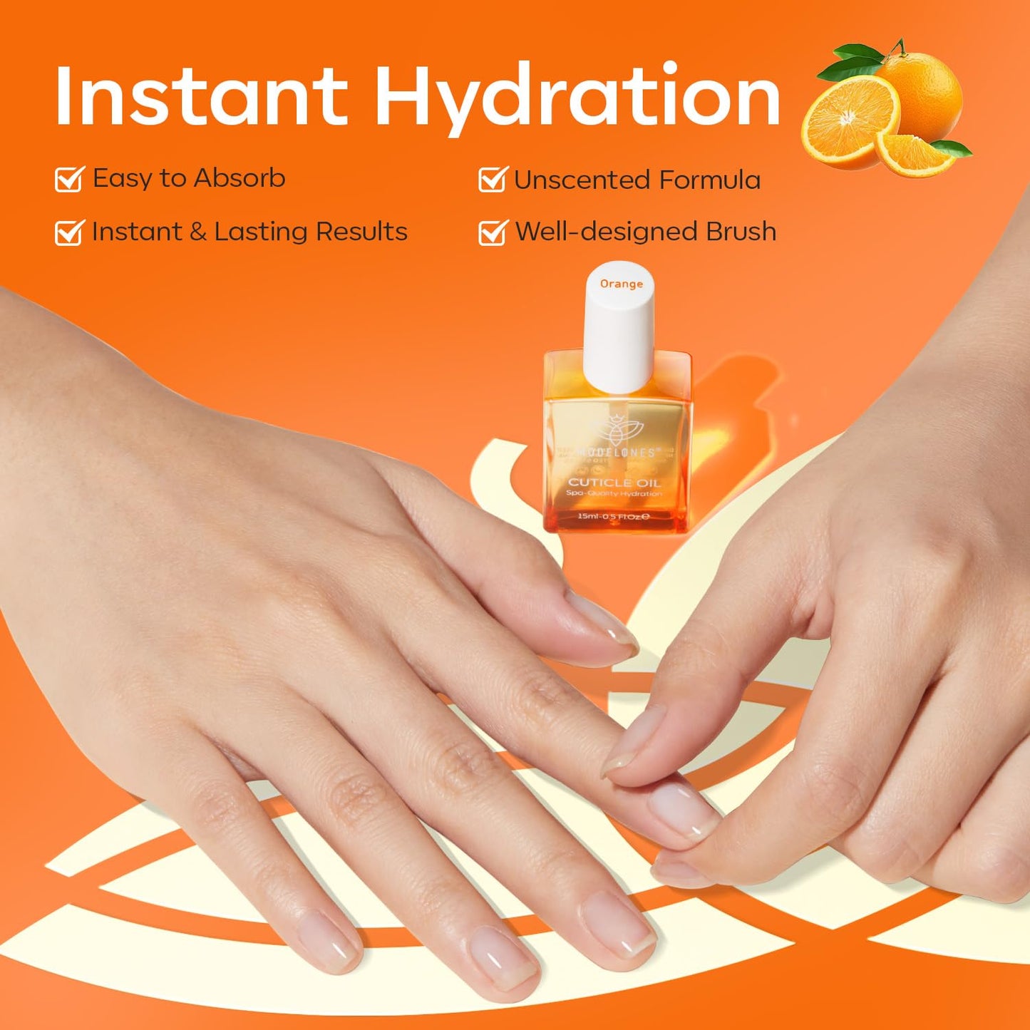 modelones Cuticle Oil for Nails Orange Nail Oil for Growth and Strength Nail Growth Oil Cuticle Care Quick Dry Nail Care Moisturize and Strengthen Damaged Nails 15ml 0.5Fl Oz