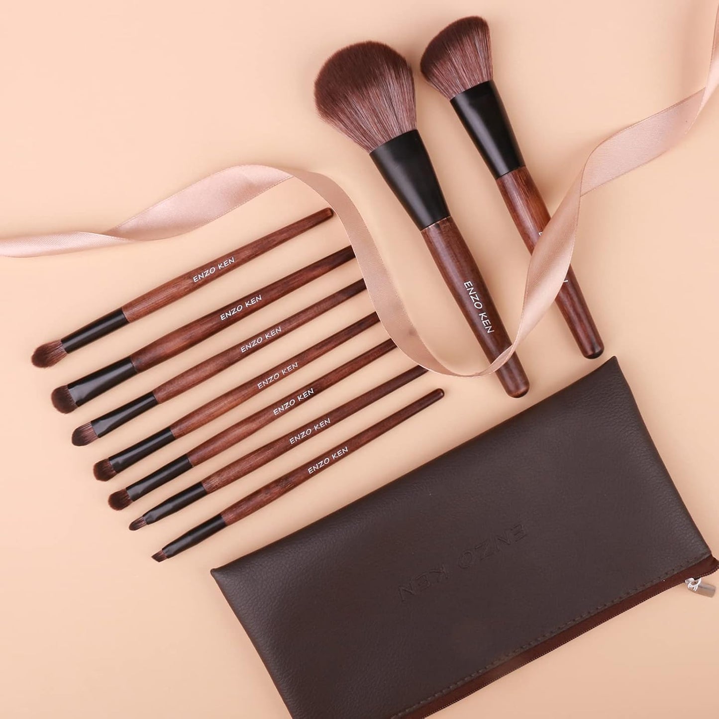 Bamboo Makeup Brushes Set Professional, Sable Makeup Brush Set with Case by Luxury ENZO KEN, Cosmetic Brushes Makeup Set, Make up Brushes Set Professional, Natural Hair Makeup Brush Set Professional.