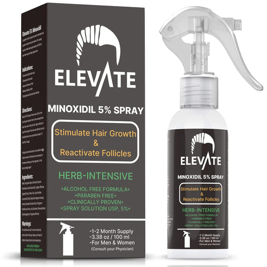 ELEVATE 5% Minoxidil Hair Growth Spray - Alcohol Free Non Oily Formula Extra Strength Professional Treatment for Hair Loss/Regrowth - Stimulate Hair Follicles for Men & Women - 1 Month Supply