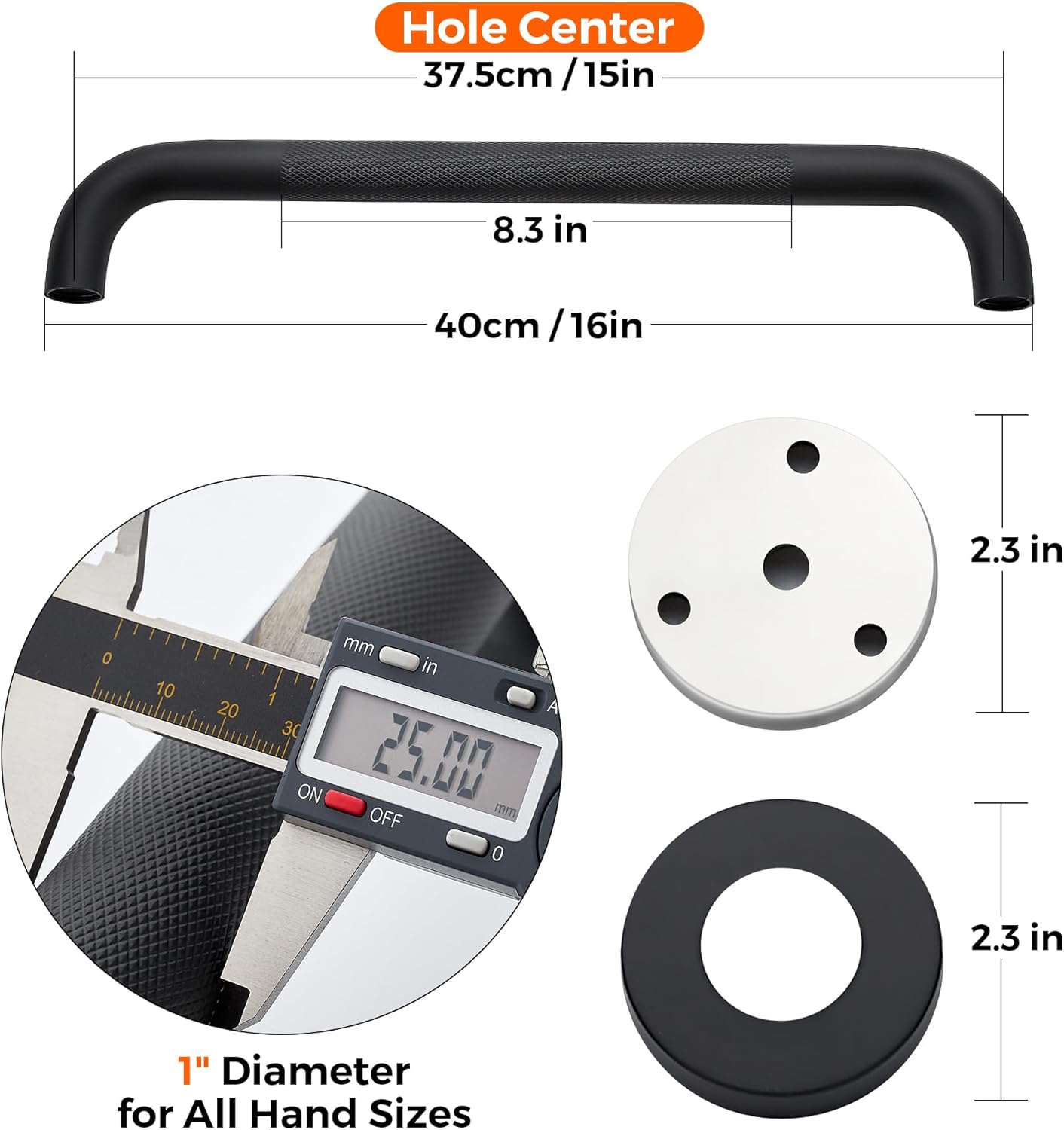 Grab Bars for Shower, 2 Pack 16-Inch Anti Slip Shower Handles for Elderly, Safety Shower Grab Bar, Stainless Steel Handicap Grab Bars for Bathroom (Black 1" Diameter)