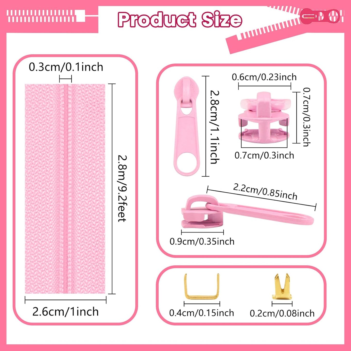 DOITEM Zipper Tape 3 mm Nylon Endless Zipper Set with Slider - 5 Colors