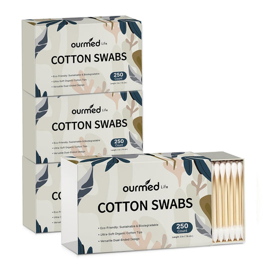 Ourmed Life Cotton Swabs - Biodegradable Bamboo & Cotton, Double-Tipped Cleaning Swabs with Pointed & Round Tips, Hypoallergenic for Ear, Makeup, Eye Makeup Removal, Nail Polish Touch-Ups (1000 Ct)