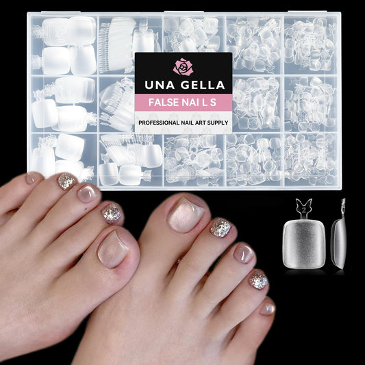 UNA GELLA Toe Nail Tips 504Pcs - Full Cover Matte Squavol Toe Nails Soft Gel Pre-file Gel Toe Nail Tips For Toe Nail Extensions Home DIY Nail Salon Soak Off 15 Sizes