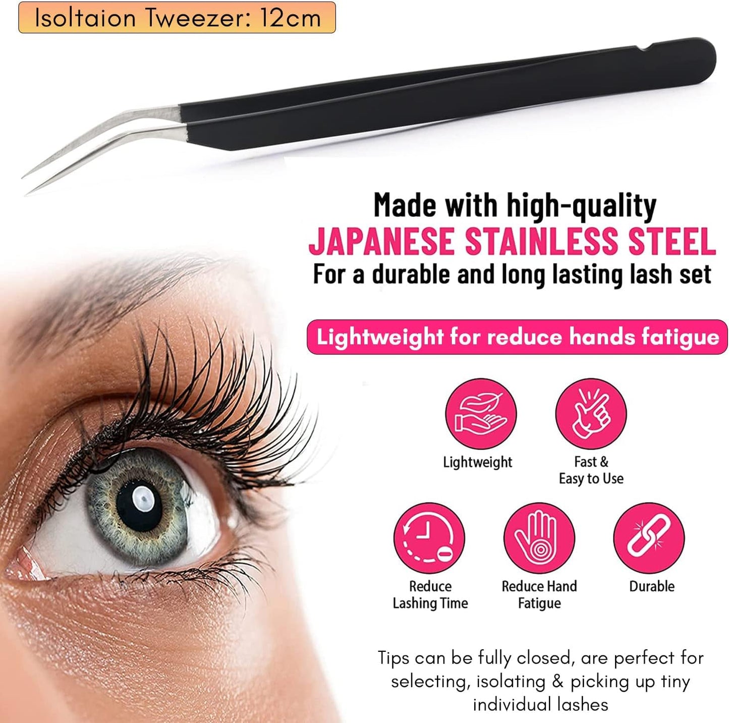 My Lash Tools New Isolation Lash Tweezers Eyelash Extensions Best for Individual Isolation & Classic Lashes Japanese Stainless Steel Lightweight Precision Lashing Twisers (Matte-Black)