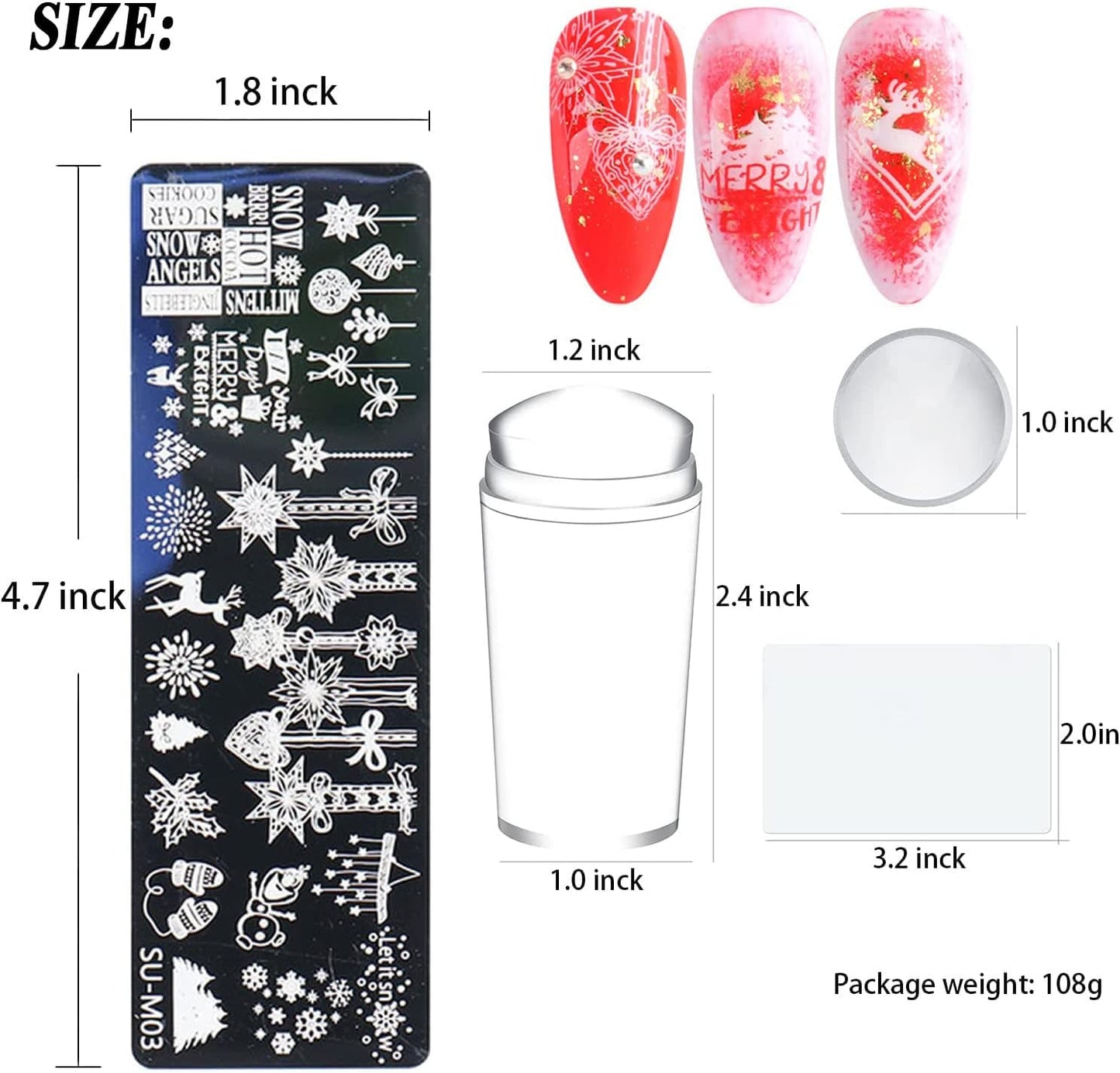 6Pcs Christmas Nail Stamp Template Kit 1 Silicone Stamper 1 Scraper Winter Snowflakes Nail Art Stamping Plates Xmas Snow Deer Bells Pine Tree Nail Stamping Image Stamp for Women Nail Art Supplies