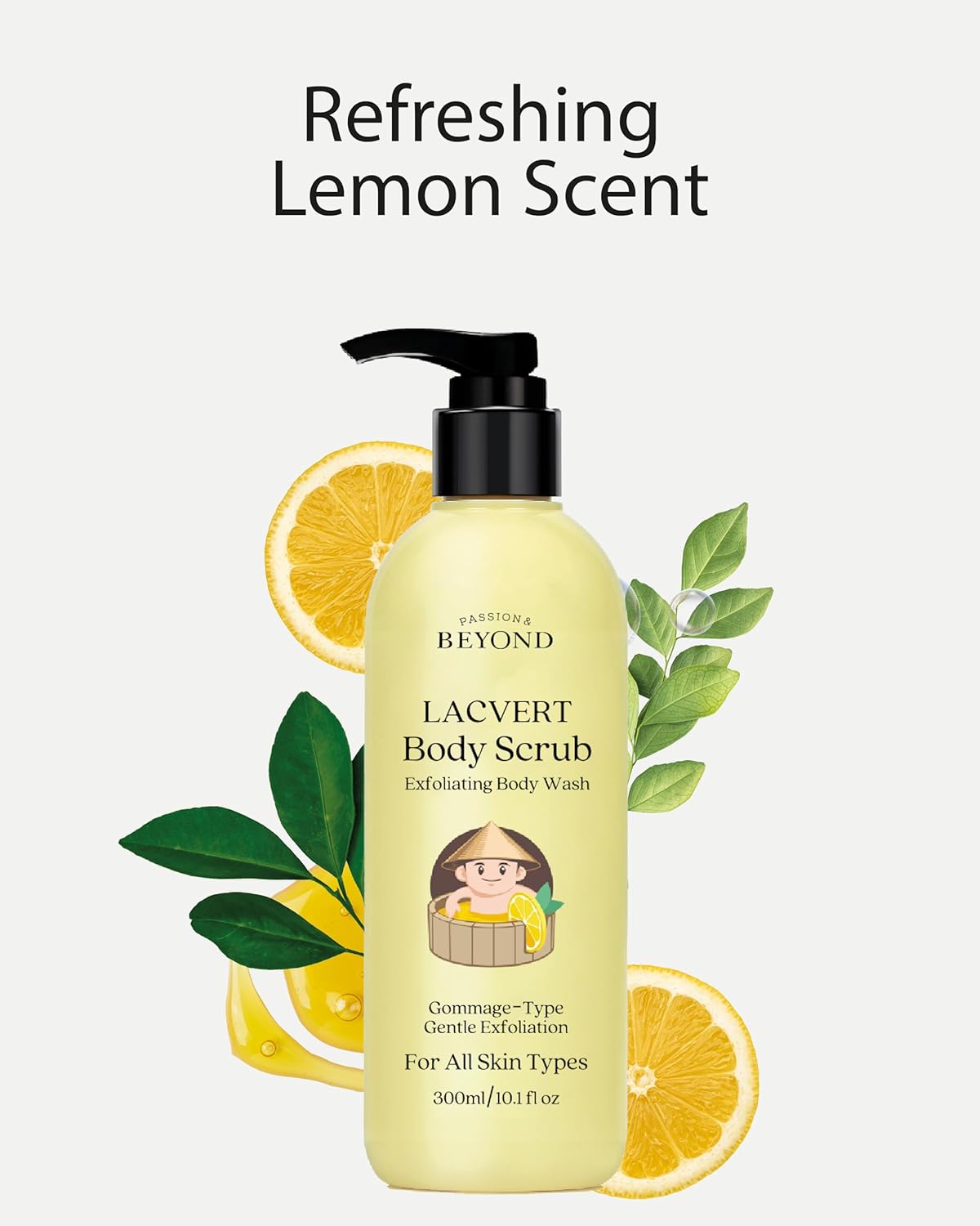 BEYOND Lacvert Body Scrub Peeling Gel (Lemon, 10.1fl oz) - Body Wash & Shower Gel for Gentle Exfoliation & Home Spa. Korean Daily Skin Care. Gommage-Type for Smooth, Soft Skin.