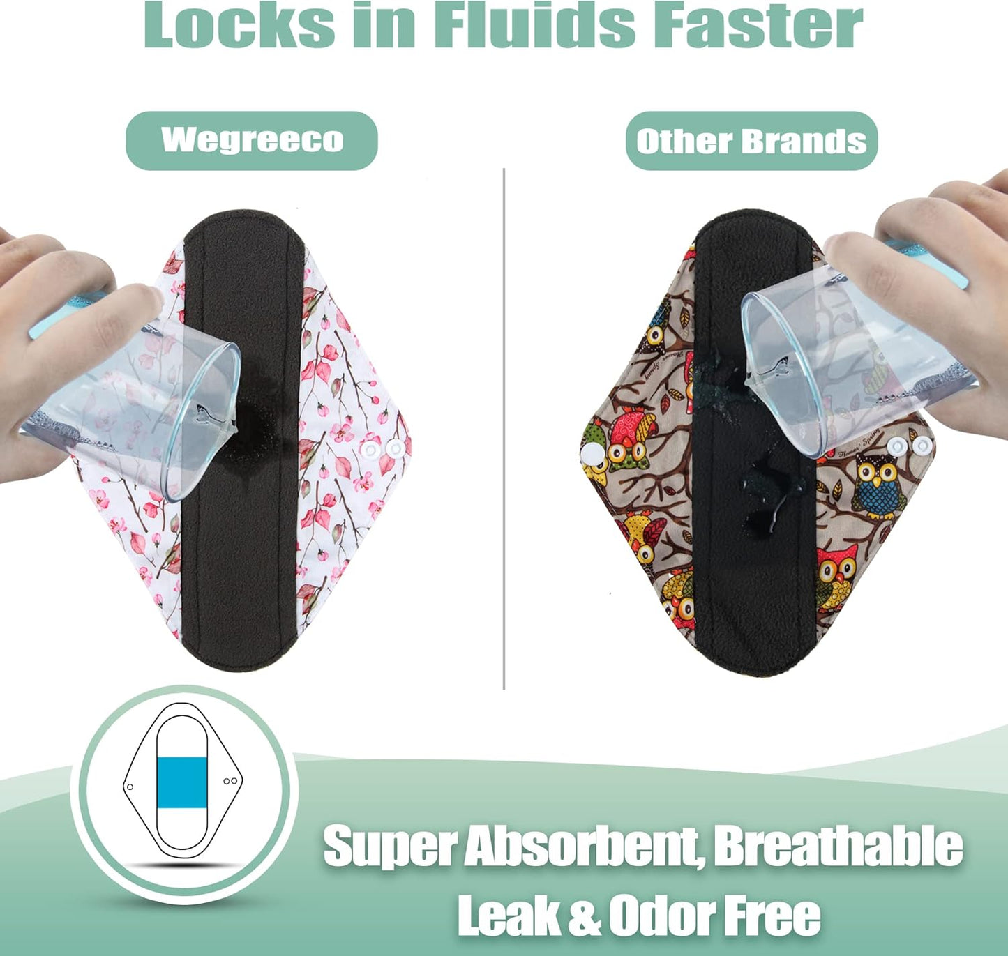 wegreeco Reusable Menstrual Pads - Reusable Sanitary Pads | Reusable Panty Liners | Soft Cloth Menstrual Pads - 6 Pack with 1 Cloth Mini Wet Bag (S, Cherry Blossoms)