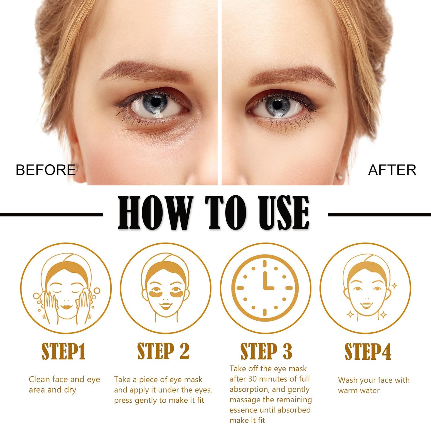 30 Pairs Lip Masks & 24K Gold Gel Eye Masks,Crystal Collagen Eye Patches for Puffy Eyes,Moisturizing& Reducing Fine Lines Dark Circleeye Patches for Women Men